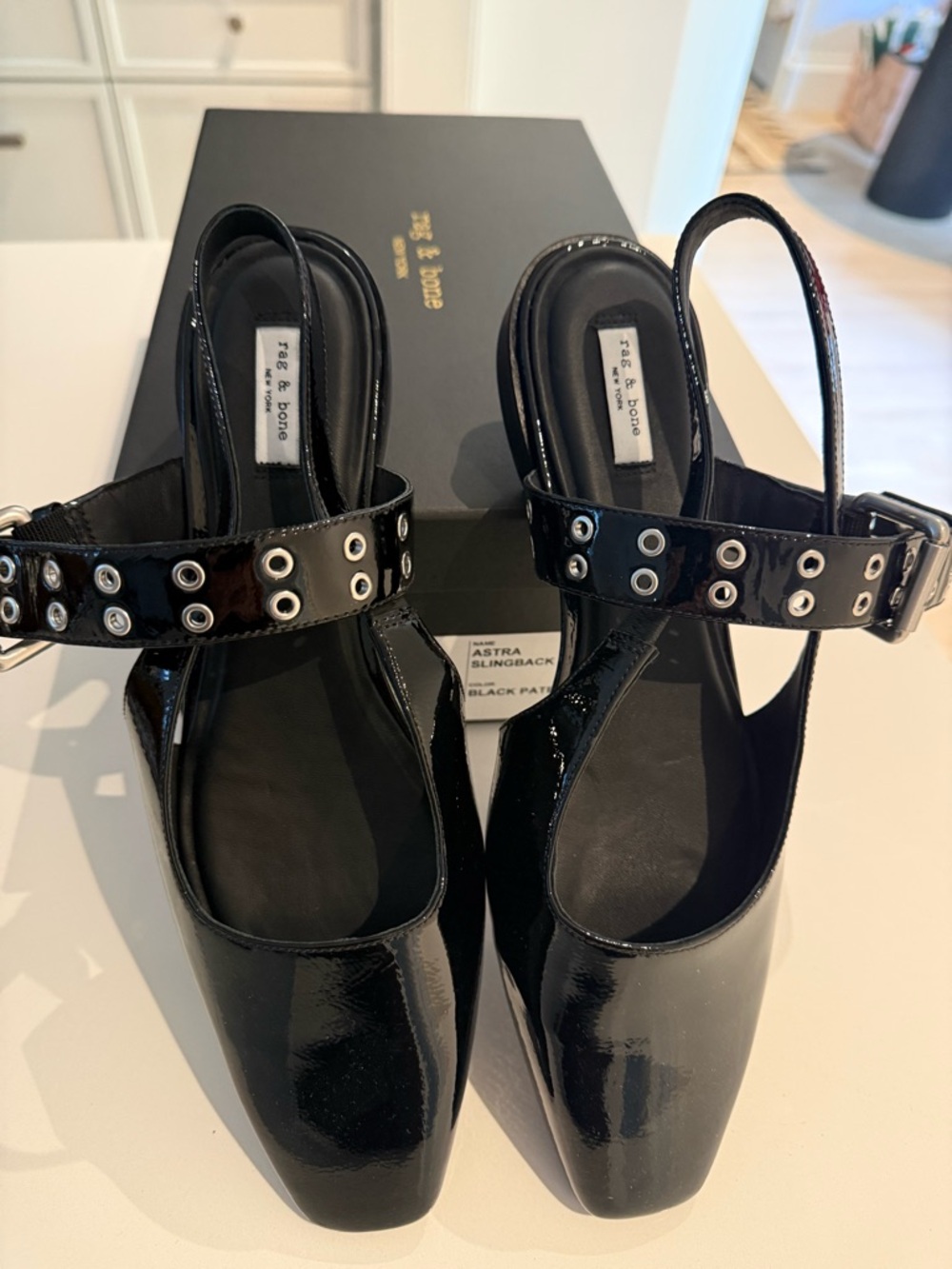 rag & bone Astra Slingback Black Patent Flats